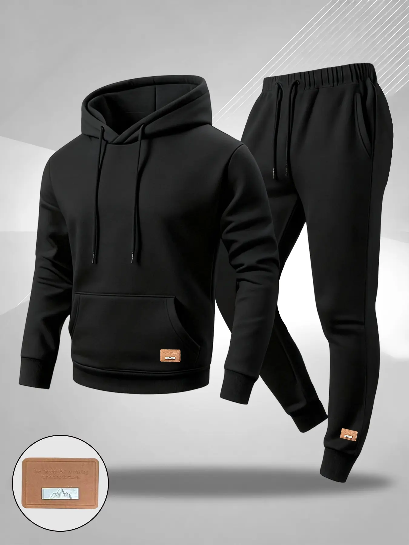 Men's Fleece Hoodie and Drawstring Sweatpants Set, Loose Fit Athleisure Casual Top and Running Pants, Fall & Winter Comfortable, Hooded Tracksuit