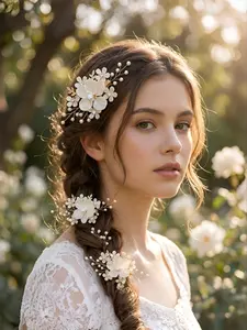 3Pcs Pearl Flower Hair Clips Set, Bridal Wedding Hair Accessories with Gold Leaf & Crystal, Elegant Bridesmaid Hair Barrettes for Wedding, Bridal Shower, Prom, Party, Gifts for Girls