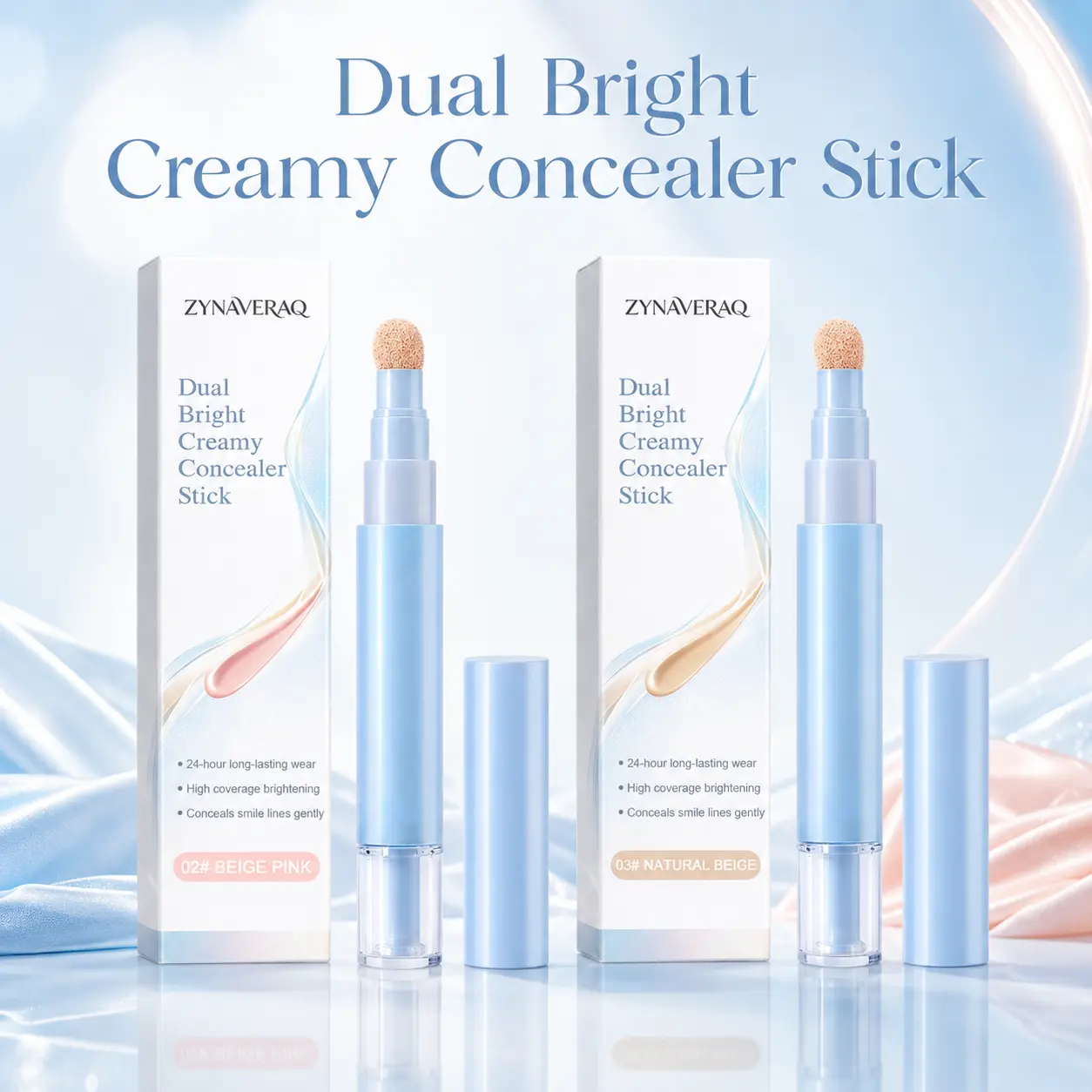 Dual Bright Creamy Concealer Stick Full Coverage Brightening Soft Focus Under Eye Makeup for Dark Circles Smile Lines Beige Pink & Natural Beige Flawless Water Proof, Sensitive, Cosmetic