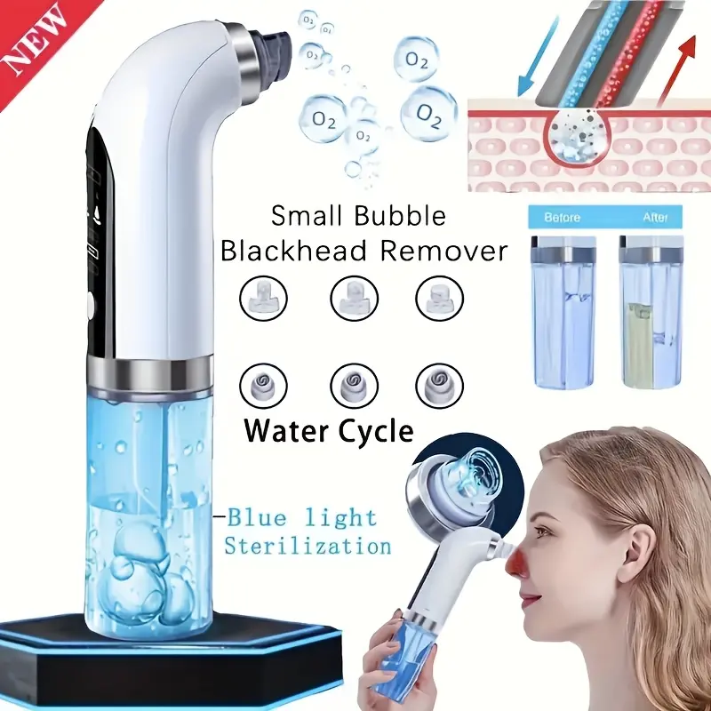 Unisex USB Rechargeable Facial Cleanser - 6 Interchangeable Replace Heads, Microbubble Tech, Deep Pore Face Blackhead Remover, 300mAh Lithium Polymer Battery, Unscented Home Skincare Beauty Tool Set (Mom Gift), 6 Heads, Deep Cleanse, 6 Interchangeable Hea
