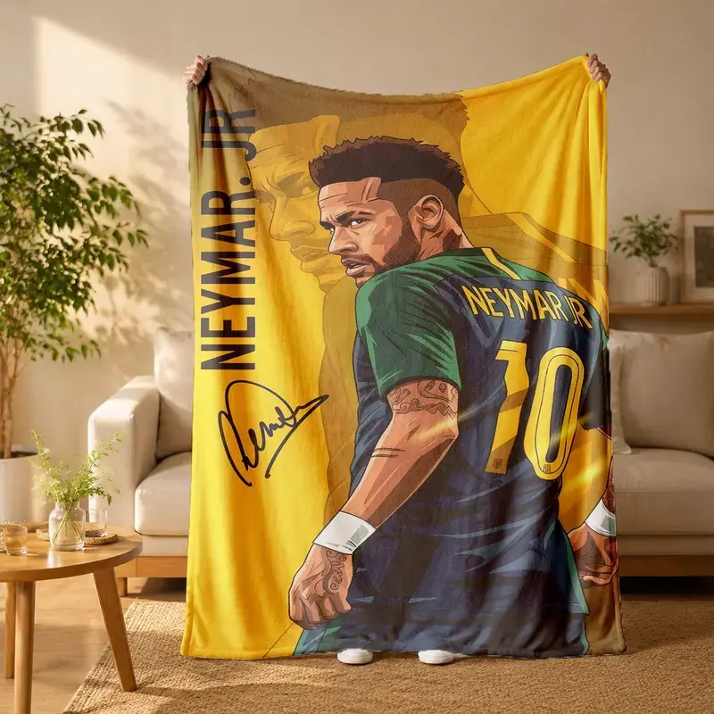 Neymar Jr Brazil National Team No 10 Signature Print Flannel Graphic Throw Blanket Suitable for all seasons soft lightweight and breathable for bedroom seasonal and holiday decorations Perfect for beds sofas offices camping and travel Summer
