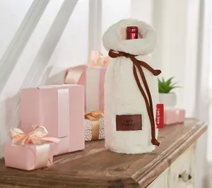 Peace Love World Faux Fur Wine Bag with Drawstring