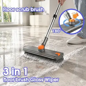 3-in-1 Adjustable Floor & Shower Scrub Brush with Long Handle, Heavy-Duty Stiff Bristle Scrubber for Bathroom & Tile, Flexible Sunflower Design Cleaning Tool for Hard-to-Reach Corners