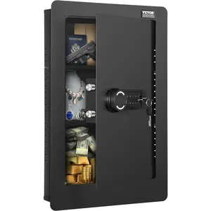 【Summervibes】VEVOR 25.59" Tall Wall Safe, 3-Tier Hidden Wall Safe with Keypad, 3 Removable Shelves & 6 Key Holders, Q235 Cold-Rolled Steel In Wall Safe with LED Light & Vibration Alarm for Money, Jewelry, Passport