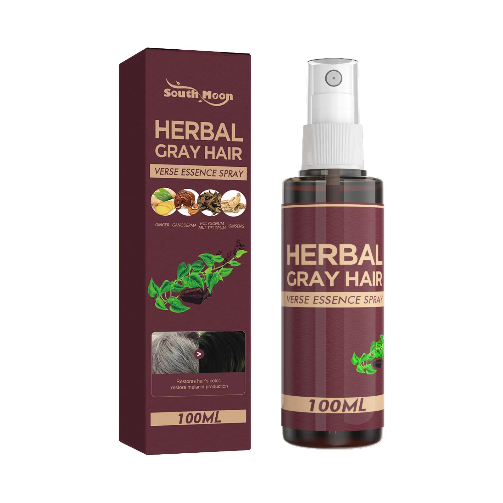 SouthMoon Herbal Hair Darkening Tonic - Polygonum Multiflorum Extract, Deep Nourishment, Restores Shiny Black Hair, Promotes Healthy Radiance