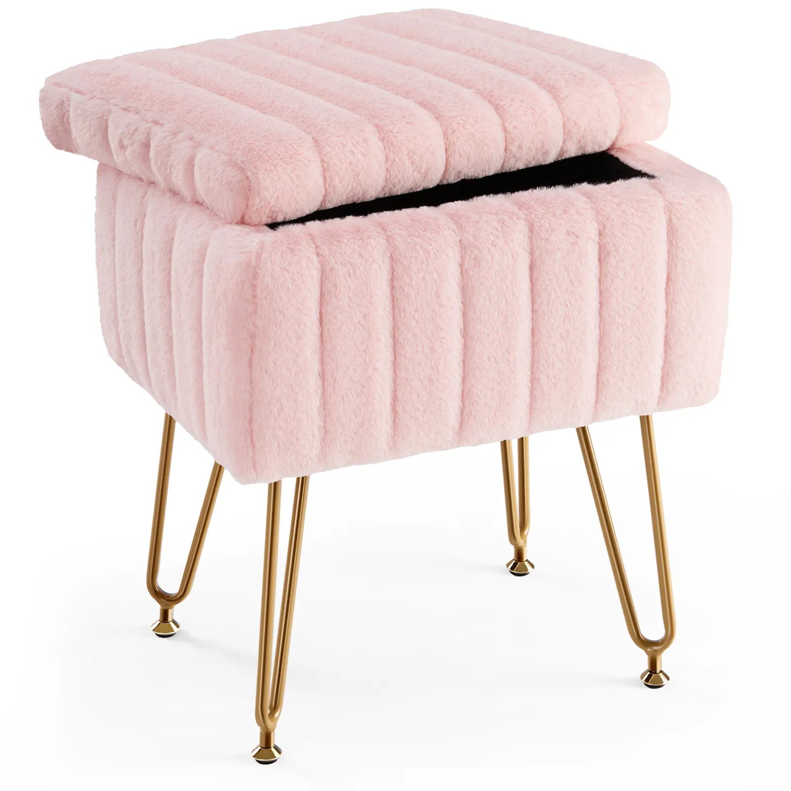 Sweetcrispy Store-Vanity Stool Chair with Storage, Ottoman Faux Fur Soft Padded Makeup Footstools Seat with 4 Metal Legs Anti-Slip Adjustable Feet