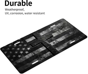 American Flag Cross Front License Plate for Women Black White USA Flag Car Plates Decorative Aluminum Metal Cute Novelty License Plate Cover for Men 6x12 Inch (4 Holes)