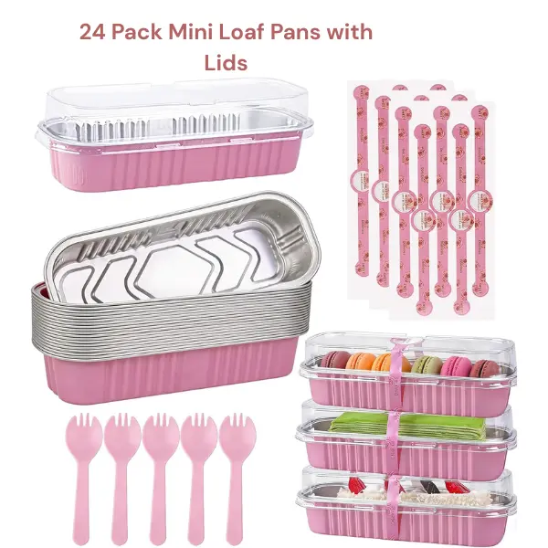 24 Pack Mini Loaf Pans with Lids, 7.5oz Aluminum Foil Baking Pans for Bread Cake Dessert Mother Gift Birthday Gift