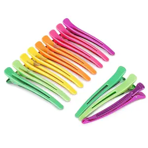 Neon Hair Clips, 12 count Professional Sectioning and  Clips for Hairdressers - 4.3" Long Duck Billed Rollers for Styling
