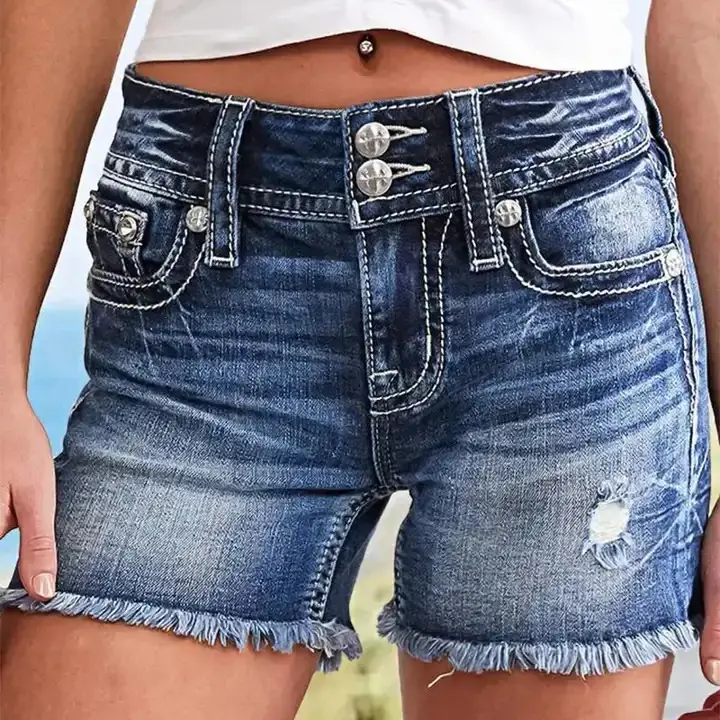 Lady's Petite Frame Denim Bottom Shorts - Basic Garment for Everyday Casual Outfits, T-Shirt Pairing Essential, Clothes