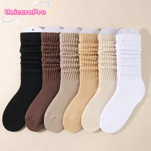 UnicornPro 5 Pairs Women's Slouchy Crew Socks Comfortable Soft Cotton Blend Mid-Calf Breathable Durable for Casual Sports Travel Everyday Wear