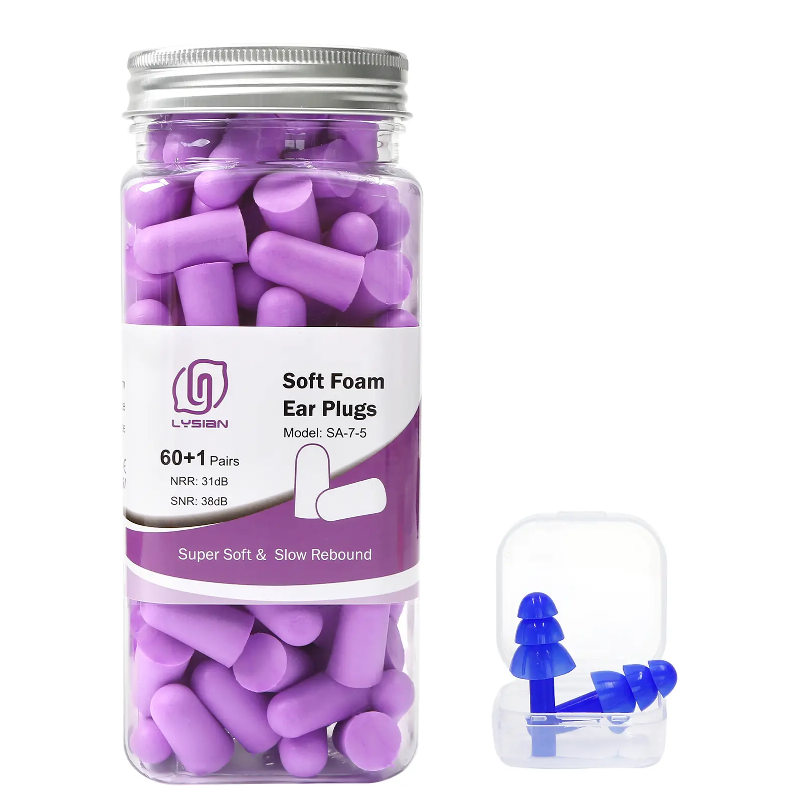 LYSIAN Ultra Soft Foam Earplugs, 60 Pairs - Slow Rebound, SNR38dB Noise Reduction, Latex-Free, Comfortable for Sleeping, Anti-Snoring & Shooting Use, Shooting Ear Plugs