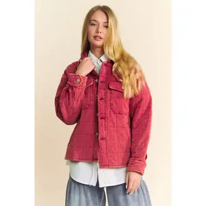 Davi & Dani Quilted Button Down Shacket with Chest Pockets