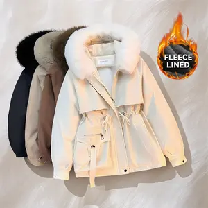 Women's Winter Thick Cotton Coat Fitted Warm Long Sleeve Jacket for Sports & Daily Wear Fleece Lined Black Basic Essential