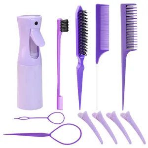 Purple 11pcs Hair Styling Comb Set, Hair Styling Brush Set,Including Hair Comb, Spray Bottle, Eyebrow Brush, Rat Tail Comb, Professional Durable,Portable & Suitable Hair Salon Tools &Accessories for All Hair Types Wet Dry Adults Children Hair Care Kit