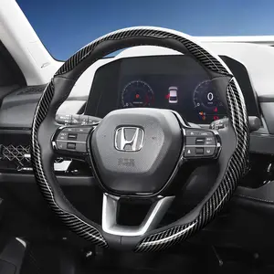 For Honda Segmented Carbon Fiber Steering Wheel Cover, Replacement, Sporty Style Non-Slip Comfortable Grip 2-Piece/3-Piece Set Quick-Install Design All-Season Compatibility For CR-V/Civic/HR-V/ZR-V/Vezel/City/Amaze/Fit/Jazz/Accord/WR-V, Car Interior Kit