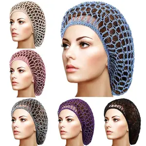6 Pieces Hair Net Snoods for Women Sleeping Mesh Soft Rayon Knit Crochet Hairnet Long Short Curls Hair Cover Accessory (Black, Blue, Pink, Purple, Gray, Khaki)