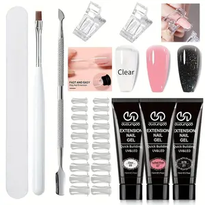 Poly Gel Nail Kit, 1 Set 3 Color Crystal Nail Extension Gel Kit with Accessories, Diy Nail Art Kit for Beginners, Gift for Women, Nail Supplies, Nail Tech Supplies, Dip Manicure Kit, Builder Gel Nails, Nail Tips Kit, Polygel Nail Kit