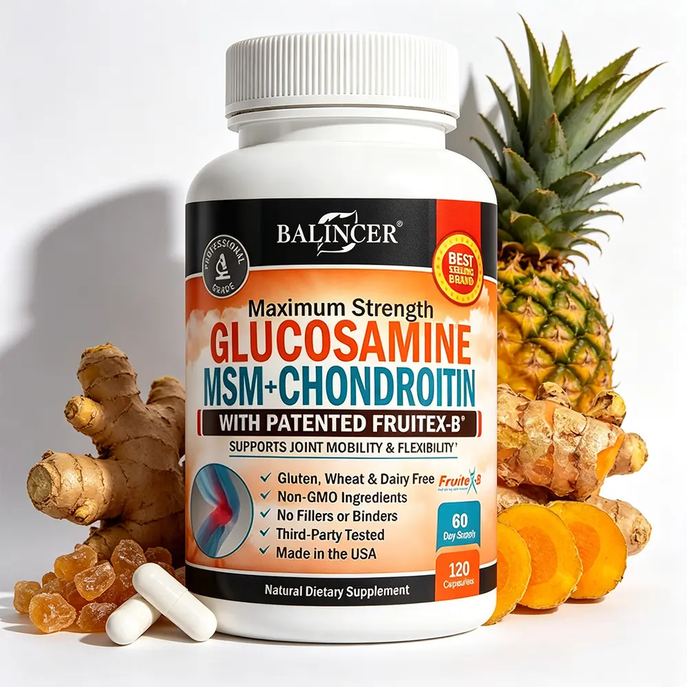 Glucosamine Chondroitin - Collagen peptides, turmeric and ginger, hyaluronic acid, glucosamine chondroitin sulfate - Gluten-free, non-GMO, 120 capsules
