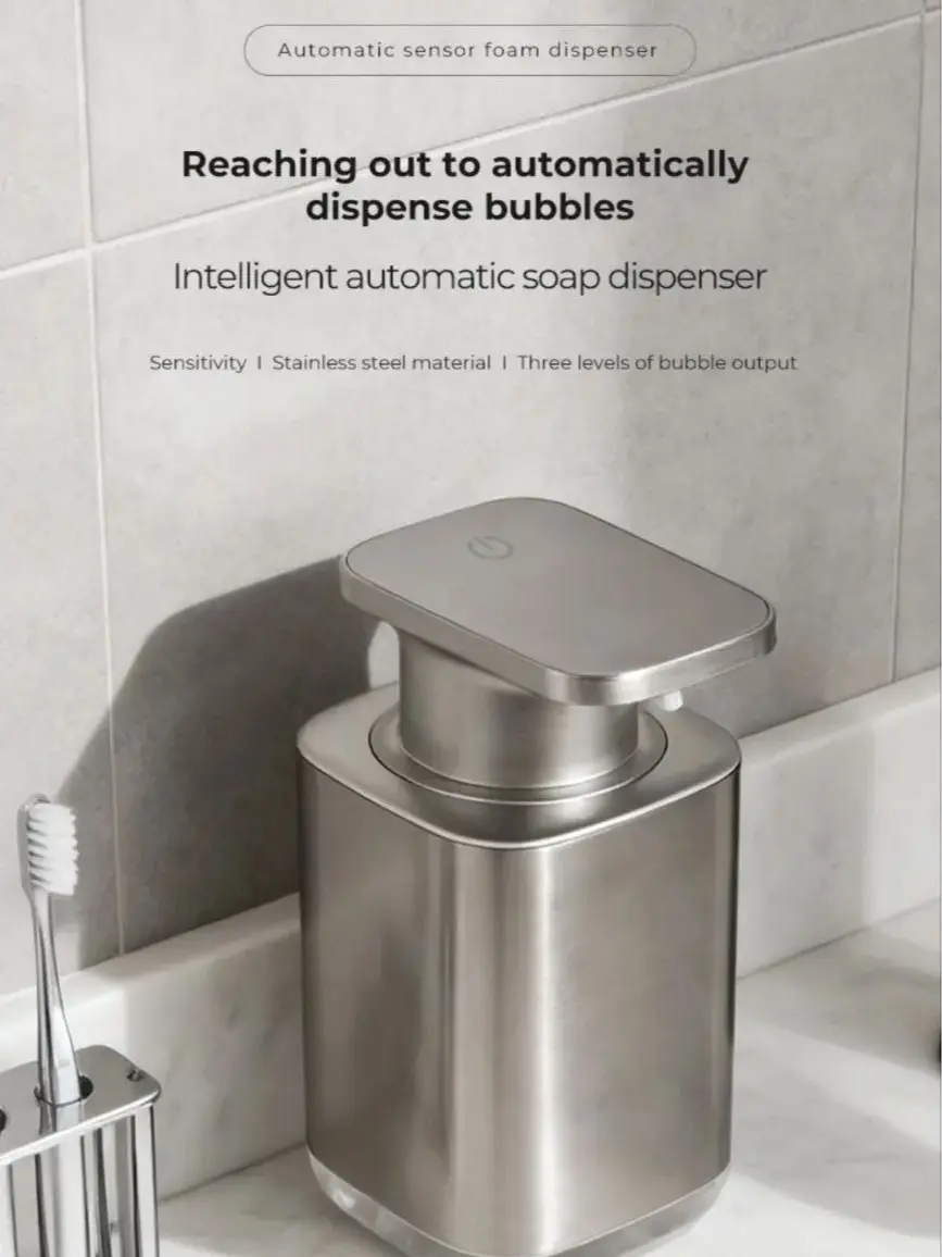 Automatic Sensor Touchless Stainless Steel Soap dispenser Water Proof with 3 levels and Self Cleaning Mode, USB rechargeable