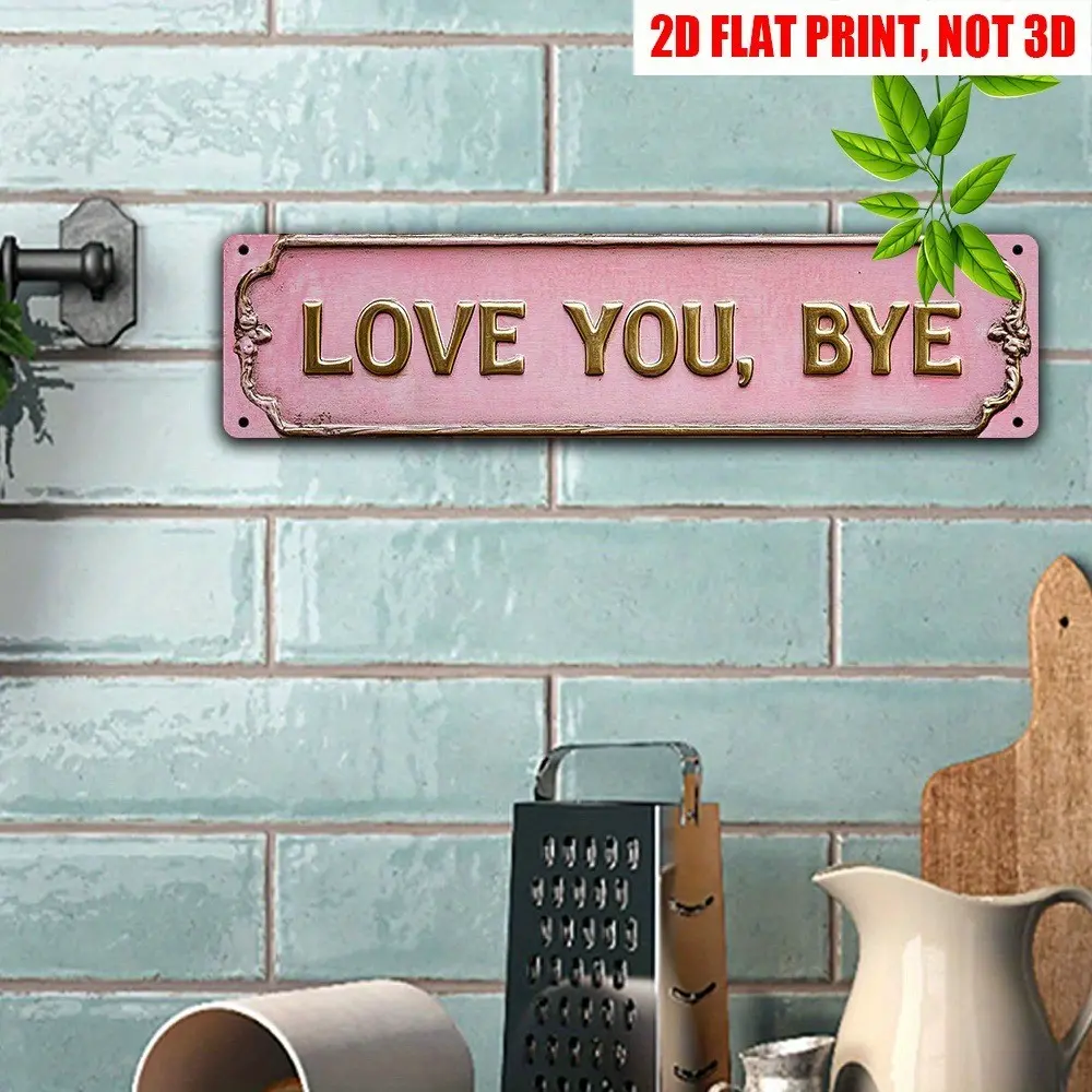 Vintage Romantic "Love You, Bye" Rectangular Decorative Wall Decor Plaque - Pre-Drilled Durable Fade-Resistant Steel Tin Sign, Nail-Mountable Indoor Home Supply, Christmas Gift for Bedroom & Aesthetic Unique Room Decor