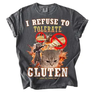 I Refuse to Tolerate Gluten Funny Cat Meme Tee Shirt Gift for Woman and Man, Cats Lover Gift, Cringe Shirts, Comfort Colors T-shirt, Gifts Womenswear Tops Cotton