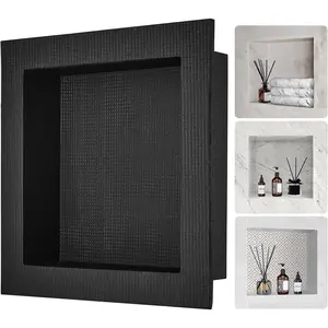 Spring new arrivals Shower Niche,16-Inch Width x 16-Inch Height x 3.5-Inch Depth Single Shelf Organizer,Wall-Inserted Niche Recessed Sealed Protection Modern Soap Storage for Shower Bathroom,Black