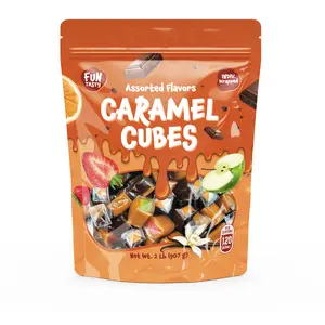 Caramel Cubes Candy Mix - 2 Pound Pack 150 Count - Filled Creamy Caramels Individually Wrapped - Vanilla, Chocolate, Apple, Orange, Strawberry - Assorted Chews