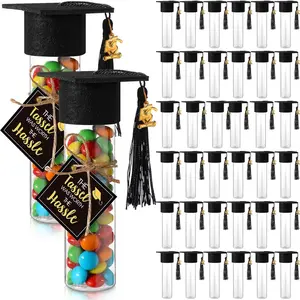 30 Set 2026 Graduation Candy Tubes Jars 100 ml Fillable Clear Plastic Gumball Container with Cap Tassel and Cards for DIY 2026 Graduation Party Favors(Black)