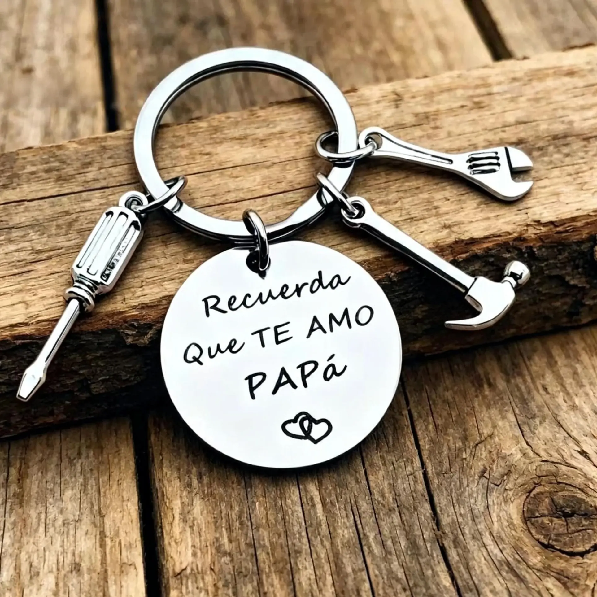 Engraved Dad Tool Keychain Set with PaperCard + Gift Box Stainless Steel HammerWrench Screwdriver Pendant "Recuerda QueTe Amo Papa" Father's Day Gift for DadHusband Grandpa Key Rings Heavy Duty