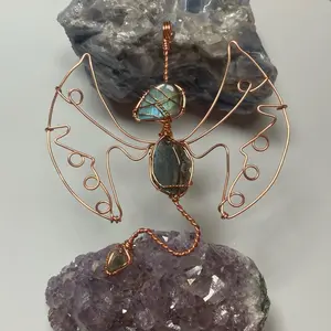 Dragon Crystal Pendant, Multifunctional, Sea Glass and Tarnish Resistant/Pure Copper, Handmade, cord necklace included