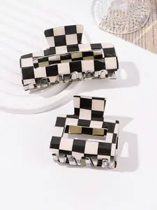 Checkerboard Pattern Hair Claw, Casual Versatile Claw Clip Hair Clip Set for Women & Girls, Elegant Fashion Accessories for Decoration, Exquisite Jewelry for Birthday Gifts