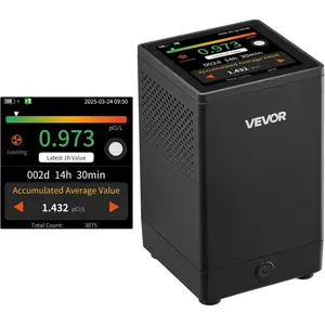 VEVOR Home Radon Detector, 2Bq to 20kBq/m³, HD Color Screen for Real-time Display, Short-Term & Long-Term Monitoring, Portable with LCD Screen, Multiple Detection Periods Support, Battery Powered