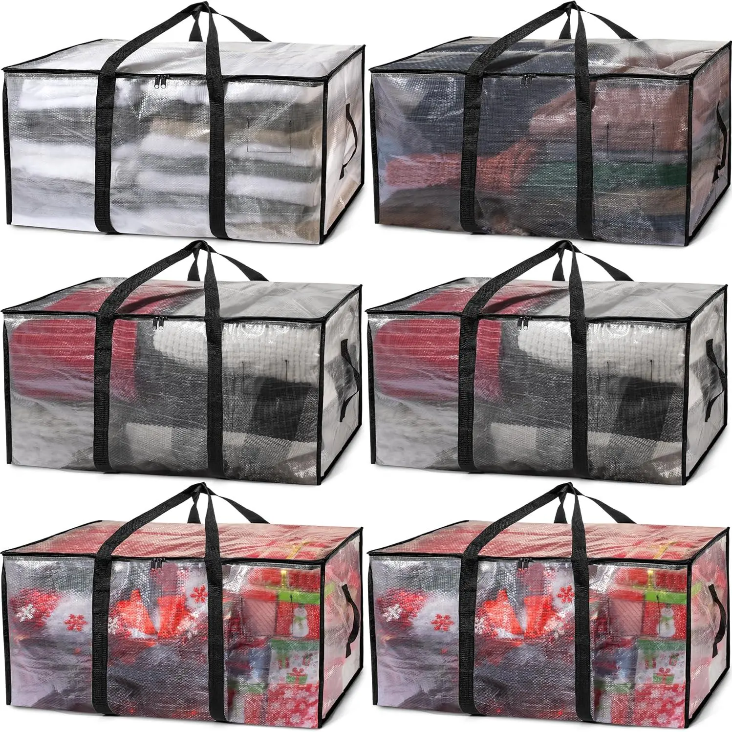 6 Pack Foldable Multi Purpose Under Bed Storage Bags with Lids, 29x13x14in 86L Capacity, Backpack Straps, Zippers, Drawstring Pouch for College Dorm & Home Organization, Storage Organization,dorm essentials,home decor