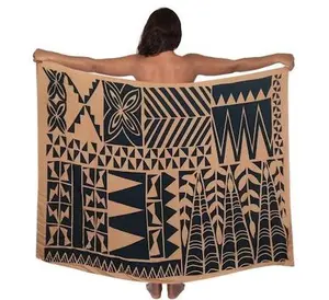 2 YARDS HAWAIIAN PRINT RAYON SARONG - Brown Tribal Tiare