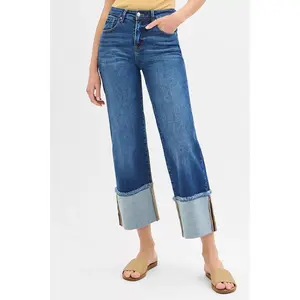 RISEN Full Size Mid Rise Crop Wide Wide Cuffed Jeans Plus Size