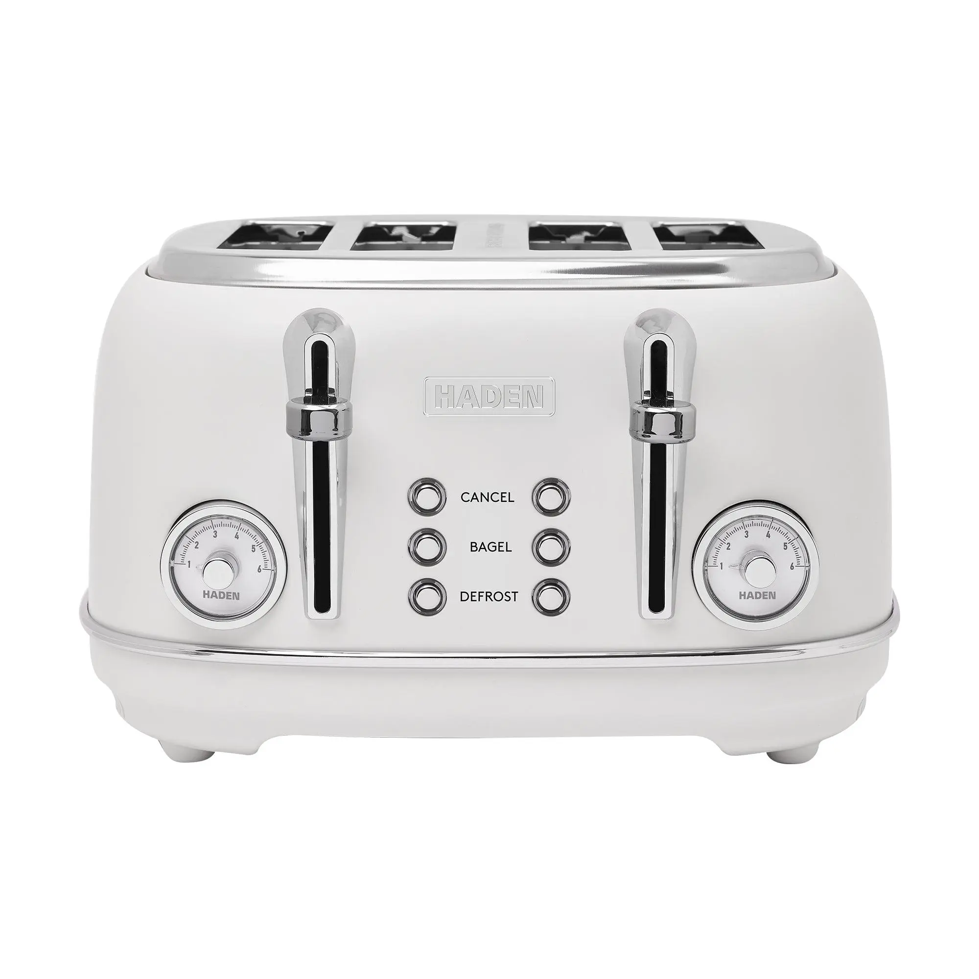 Haden Chelsea Stainless Steel 4 Slice Toaster, Extra Wide Slots, Ivory & Chrome