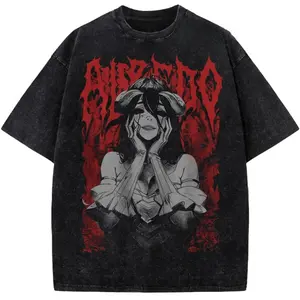 Albedo Graphic Shirt, Overlord Anime Vintage Shirt, Gift for Men, Gift for Women, Crew Neck Wash T-shirt, Trending T-shirt Grey Tweed