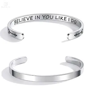 Personalized Engraved Cuff Bracelets for Women, Adjustable Stainless Steel Inspirational bangle Jewelry for Daughter, Best Friend, Sister & Teens, Graduation Birthday Gift for Her