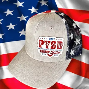 PTSD acrylic patch on America trucker hat