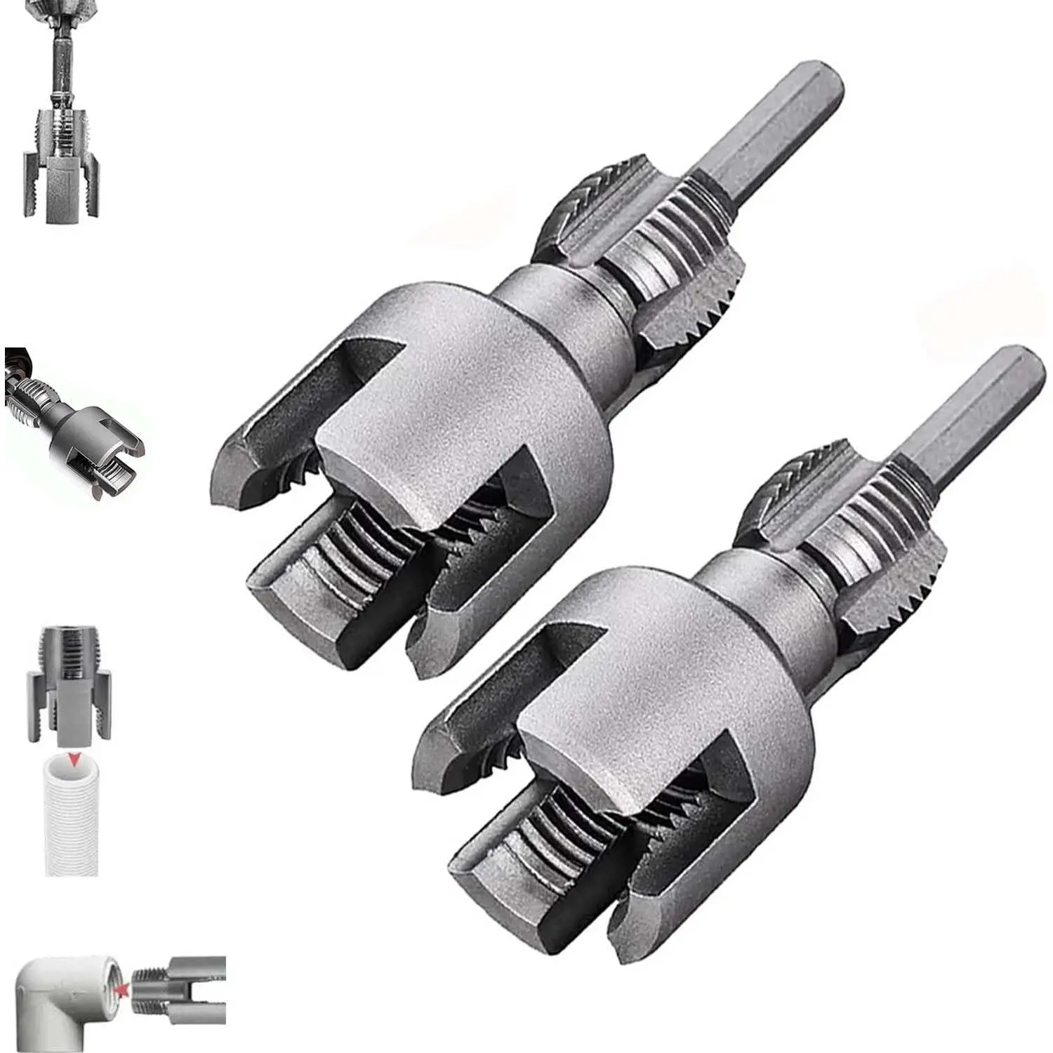 Integrated Internal & External Pipe Threading Tool, PVC Pipe Threader, Pipe Threading Tool, 1/2'' 3/4'' Dies Electric Drill Compatible for Home Repair
