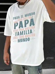 Men'S Streetwear Graphic T-Shirt - 100% "Para El Mundo Solo Eres Un Papa" Print, Black Casual Short Sleeve Round Neck Summer Tee, Father'S Day & Birthday Gift for Dad, Machine Washable, Message Print Shirt, Comfortable Fit