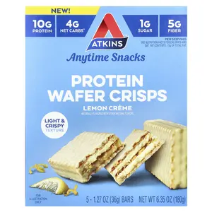 Atkins Anytime Snacks, Protein Wafer Crisps, Lemon Creme, 5 Bars, 1.27 oz (36 g) Each