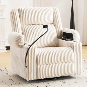 Oversized Power Recliner Chair with Massage and Heat, Swivel Rocker Recliner Chair for Adults with Arm Storage, Nursery Glider Recliner with Adjustable Headrest and Phone Stand, Side Pockets, Beige outdoorfun