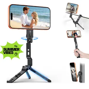 OMOTON TP03 Aluminium Foldable Mini Tripod - Magnetic Cellphone Stand with 1/4 Screw Hole, Hanging Hook, 1/4 Screw Hole, Portable Mobile Selfie Mount with Manufacturer Warranty for Smartphone Camera Accessories (Beach Use, Travel) - Black,summerwins
