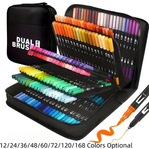 Dual Brush Markers Pens, Artist Coloring Marker Set, Fineliner & Brush Tip Pen with Premium Case for Adults Coloring Books Journal, Drawing, Doodlin,Art Supplies,12/24/36/48/60/72/120/168 Colors, Artist Bundle