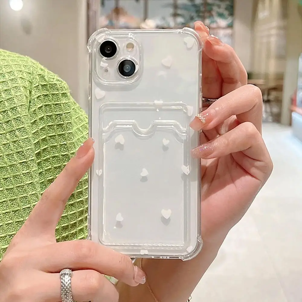 Wavy Edge Design Phone Case with Card Slot, Transparent Decorative Phone Protector Cover, Anti-fall Fully Edged Mobile Phone Case Compatible with iPho