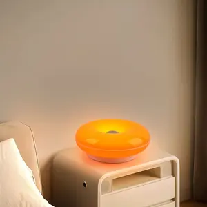 Modern Minimalist Donut Table Lamp, Modern Nightstand Lamps, Rechargeable Three-Tone Dimmable RGB Wall Light, Bedroom Bedside Desk Hallway Ambiance Nightlight