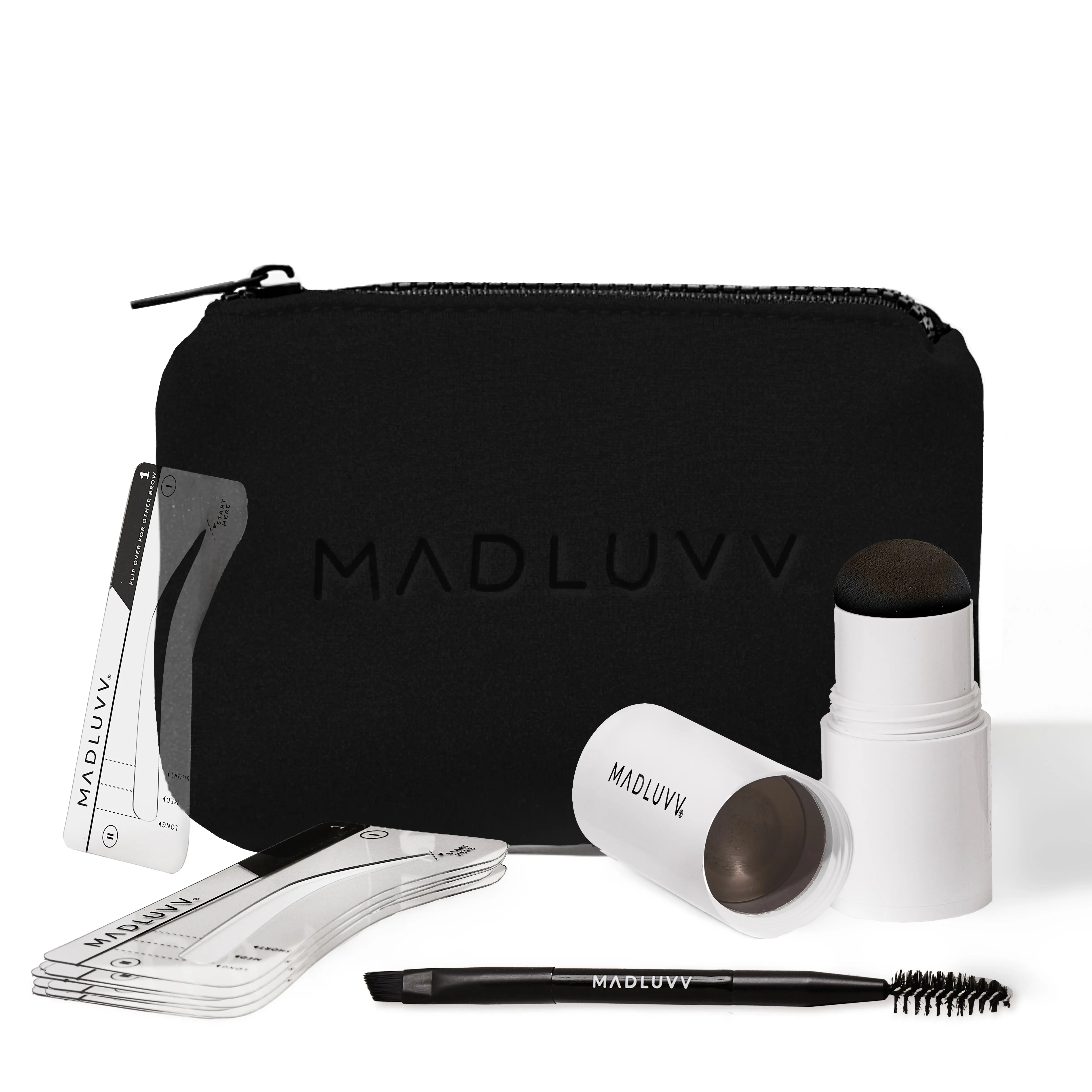 MADLUVV Dark Brown Brow Stamp Kit - Waterproof Eyebrow Makeup Tool & 9 Stencils for Dark Brown, Brunette, or Medium Hair
