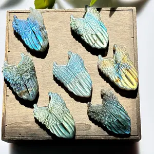 Strong Flash Labradorite Wings Carving Healing Natural Crystal Stone Gemstone Gorgeous Energy Jewelry Souvenir Valentine Anniversary Love Girlfriend Boyfriend Christmas Halloween Birthday Gift New Year